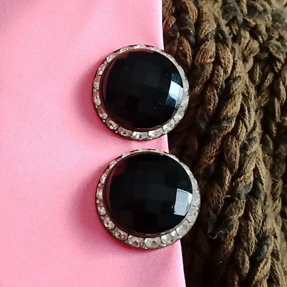 Vintage Jet Black Crystal Stud Earrings Clip - Picture 2 of 7